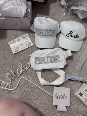 BRIDE White Embellished Baseball Caps & Belt Bag Set